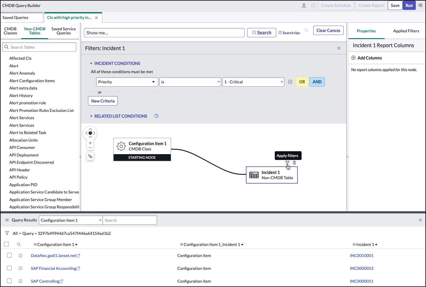 CMDB Query Builder UI