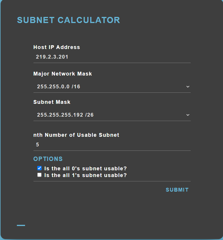 Subnet Calculator Input