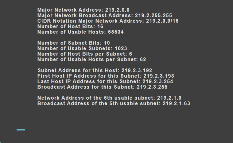 Subnet Calculator Output
